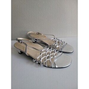 David Tate Silver Leather Knotted Strappy Sandals Sz 9W